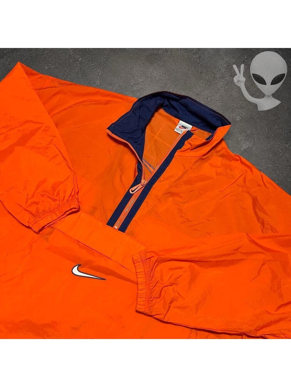 Vintage Nike Center Swoosh Anorak Windbreaker Jacket Mens US L Orange Navy - Picture 3 of 7